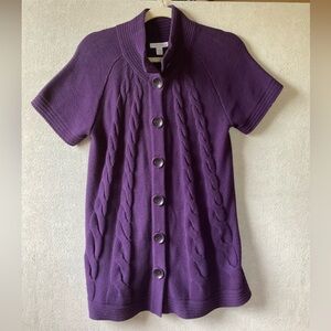 Charter Club Deep Purple Knit Cardigan. Short sleeve. Size L